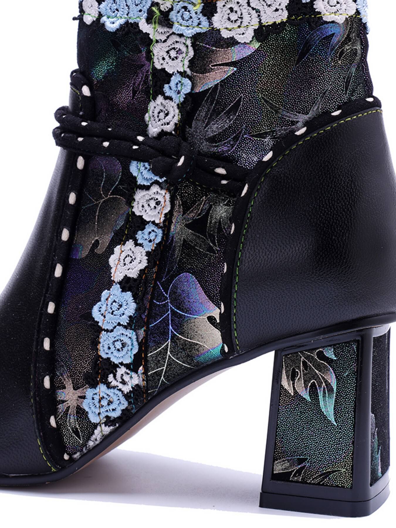 Soffia | Lost In Night Floral Leather Ankle Boots - Image 11