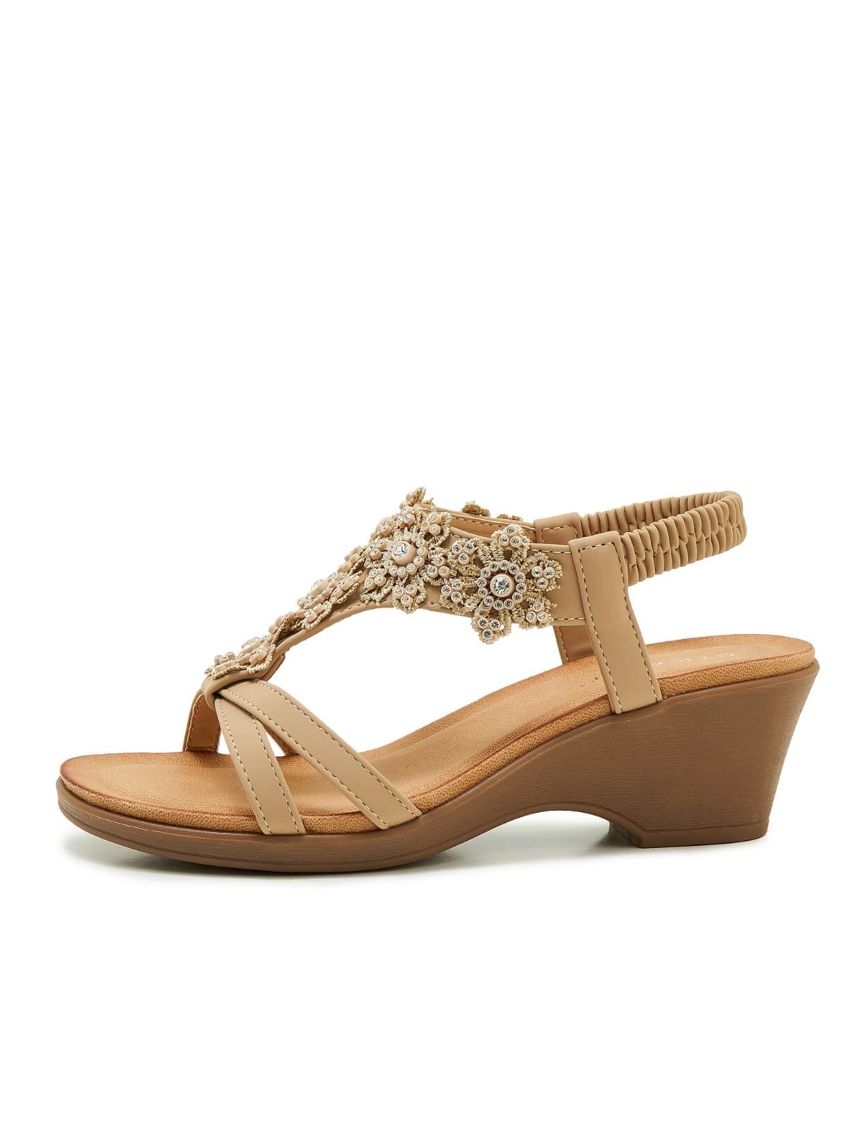 Siketu | Jaide Rhinestone Beaded Footbed Sandal - beige - Image 3