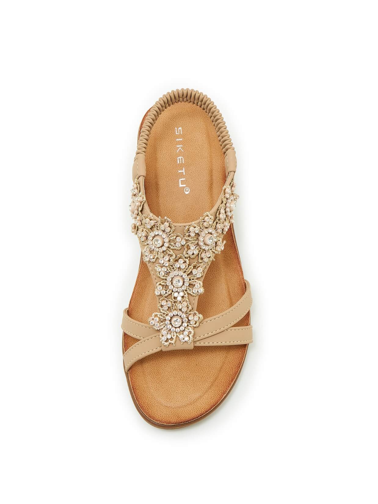 Siketu | Jaide Rhinestone Beaded Footbed Sandal - beige - Image 4