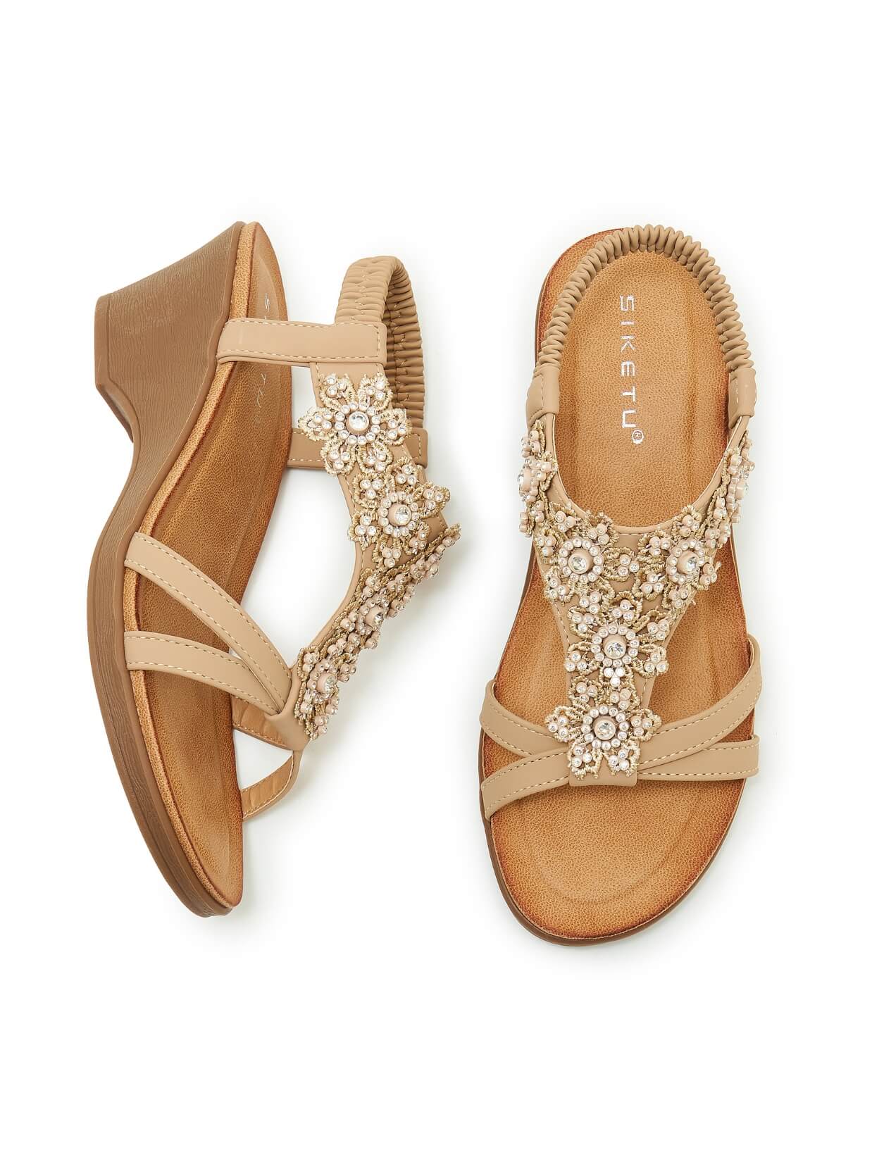 Siketu | Jaide Rhinestone Beaded Footbed Sandal - beige - Image 6