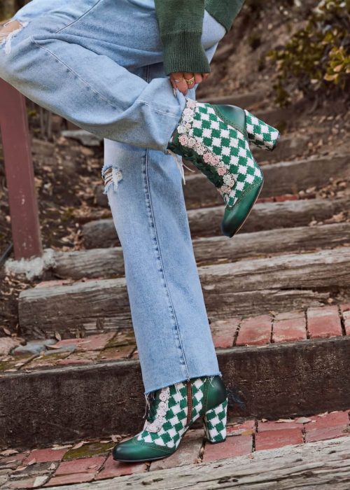 Soffia | Lovers Check Lace Trim Leather Oxford Booties