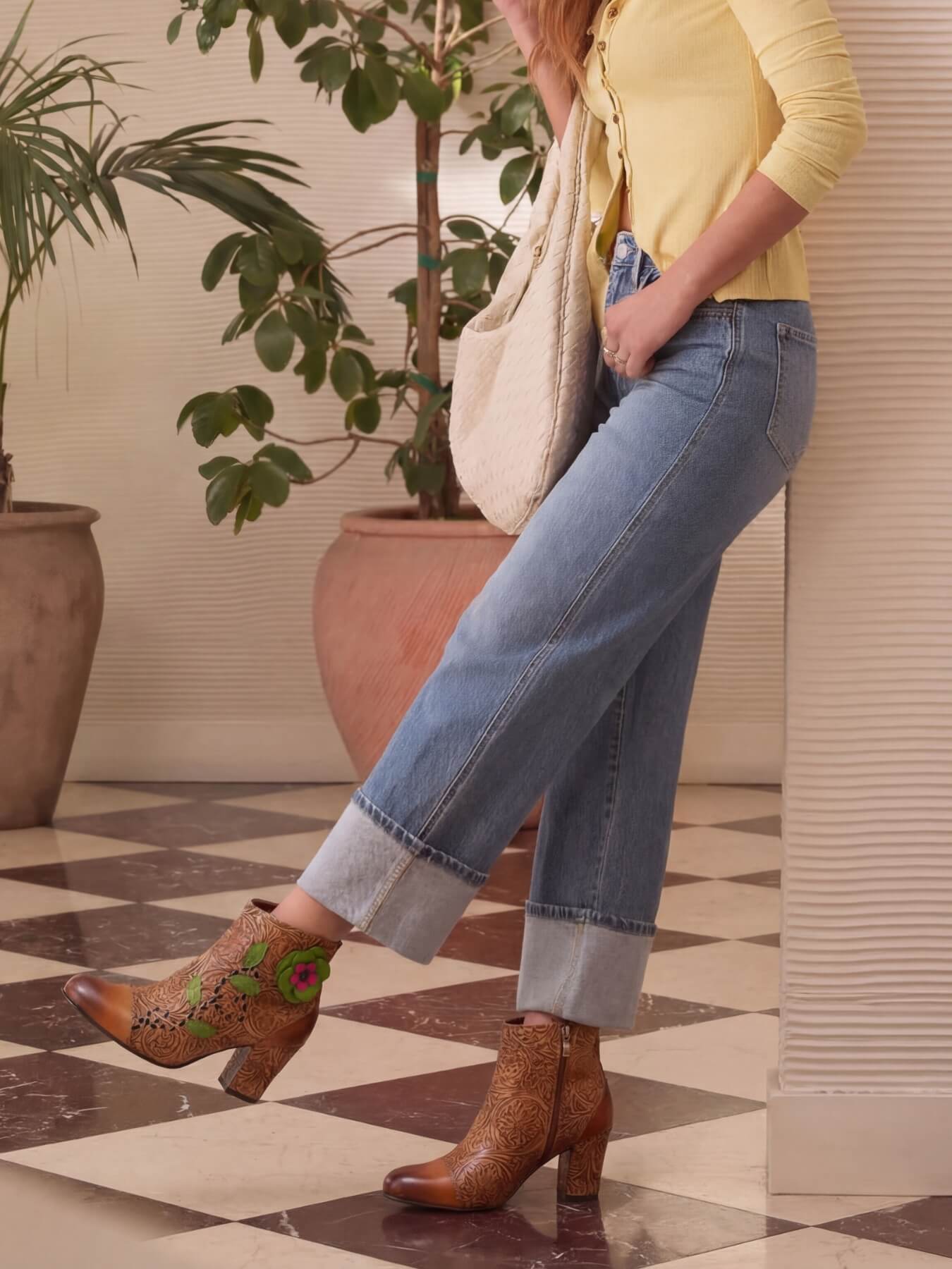 Soffia | Hibiscus Haze Paisley Floral Print Leather Ankle Boots - Image 2