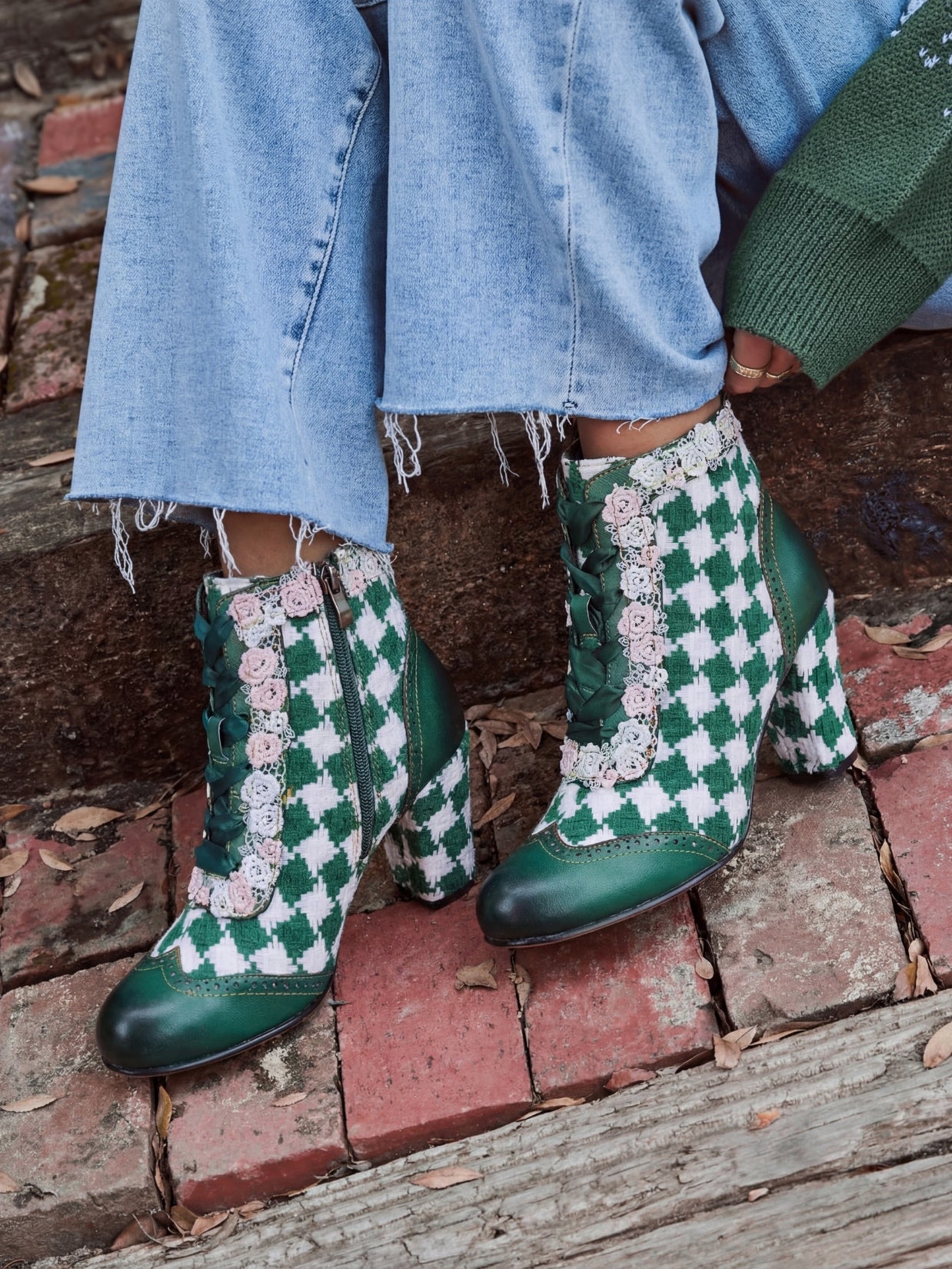 Soffia | Lovers Check Lace Trim Leather Oxford Booties - Image 2