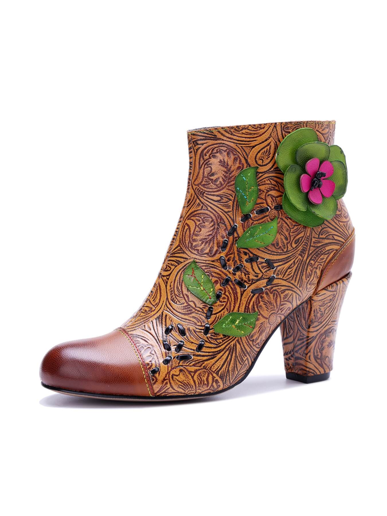 Soffia | Hibiscus Haze Paisley Floral Print Leather Ankle Boots - Image 3