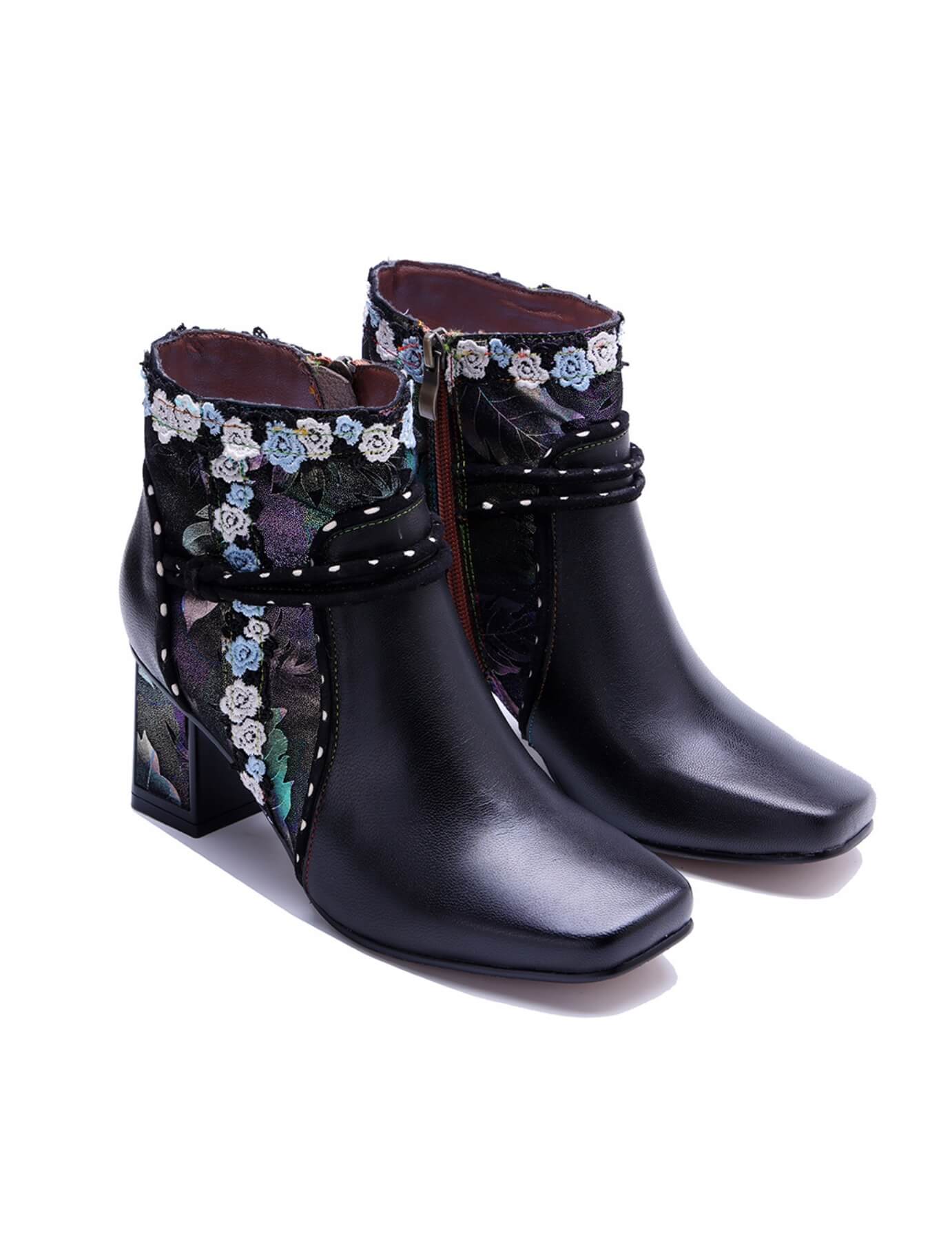 Soffia | Lost In Night Floral Leather Ankle Boots - Image 3