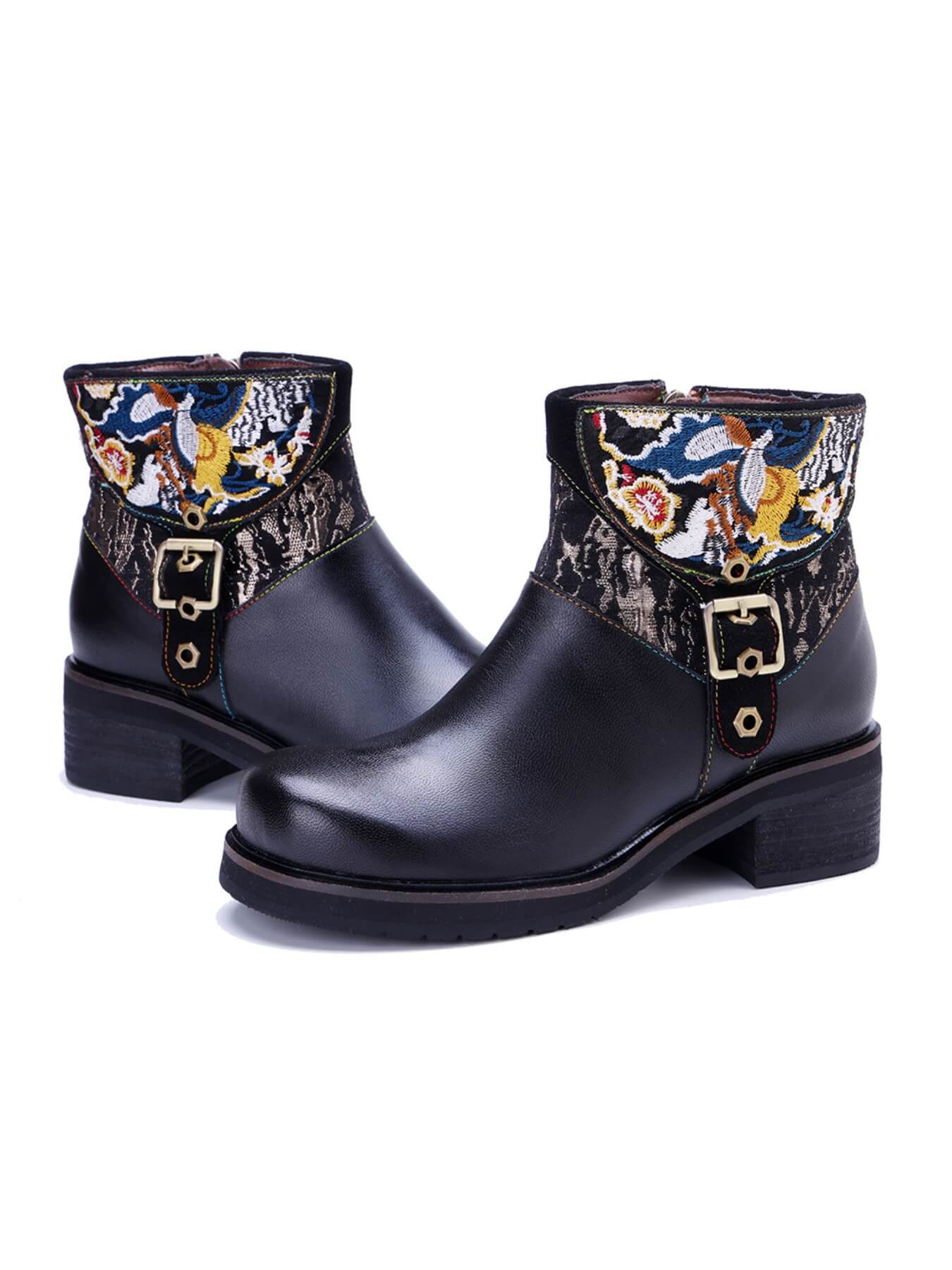 Soffia | Maxxie Leather Embroidered Ankle Bootie - Image 3