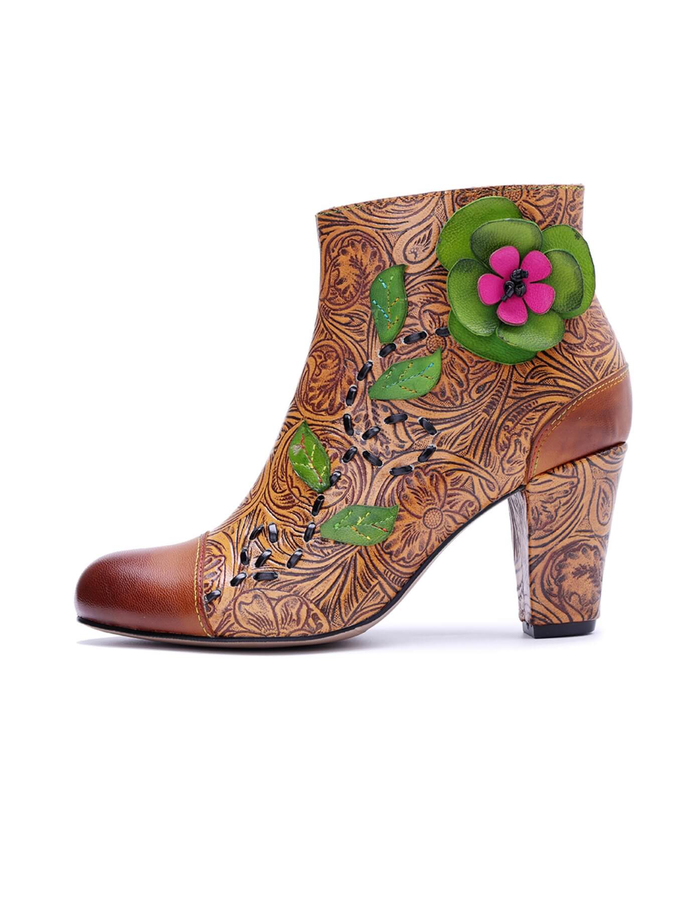 Soffia | Hibiscus Haze Paisley Floral Print Leather Ankle Boots - Image 4
