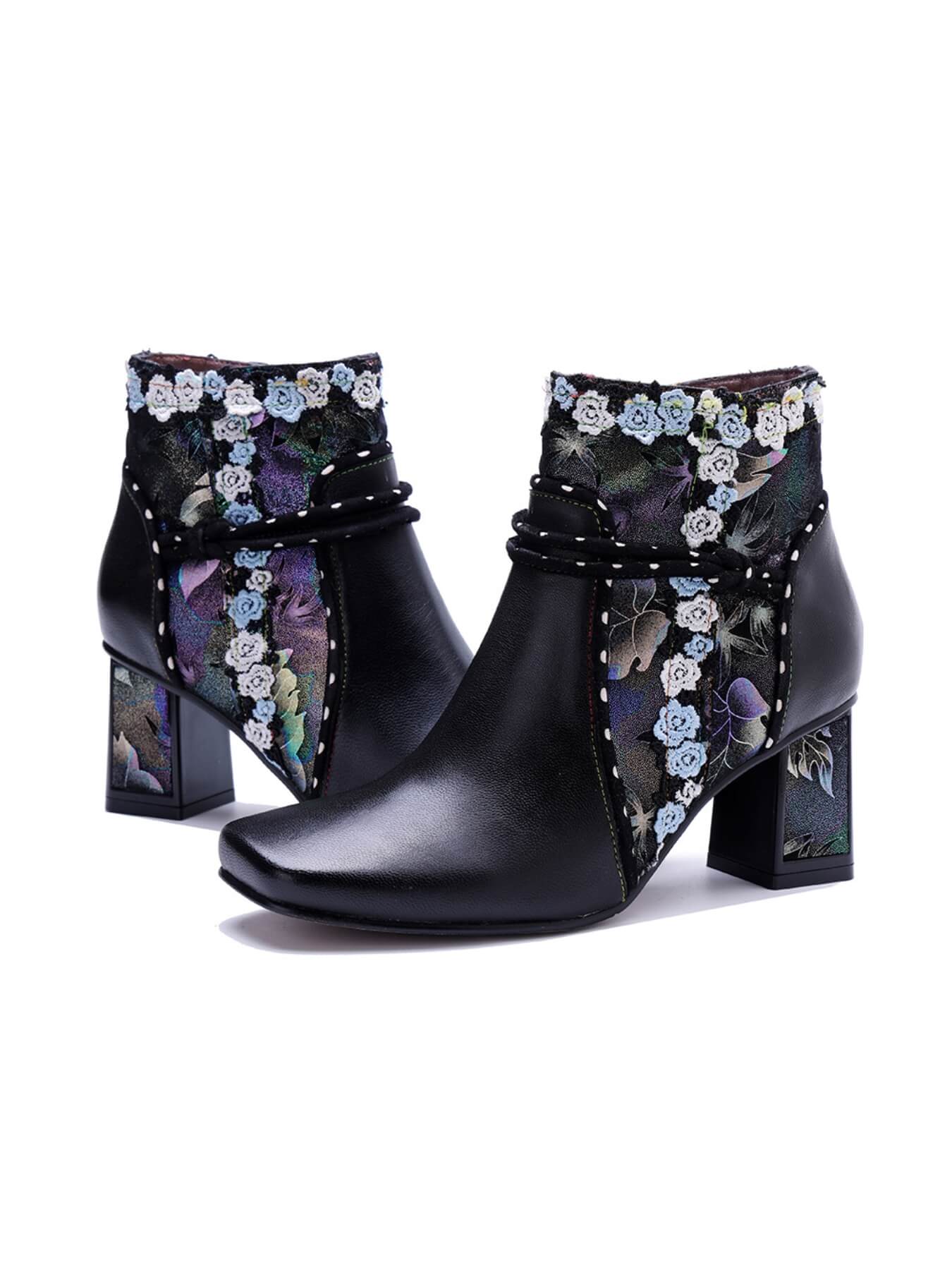 Soffia | Lost In Night Floral Leather Ankle Boots - Image 4
