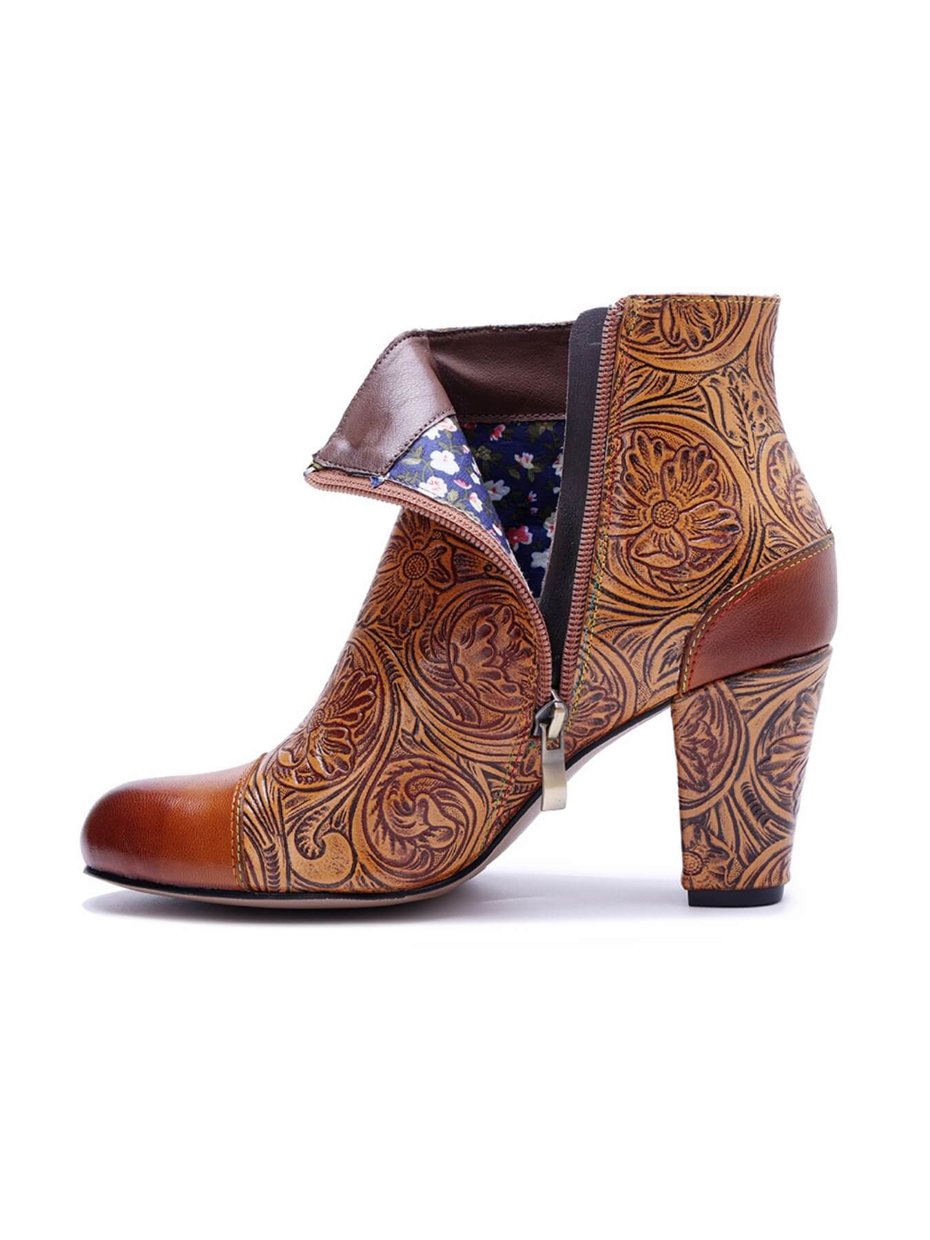 Soffia | Hibiscus Haze Paisley Floral Print Leather Ankle Boots - Image 5