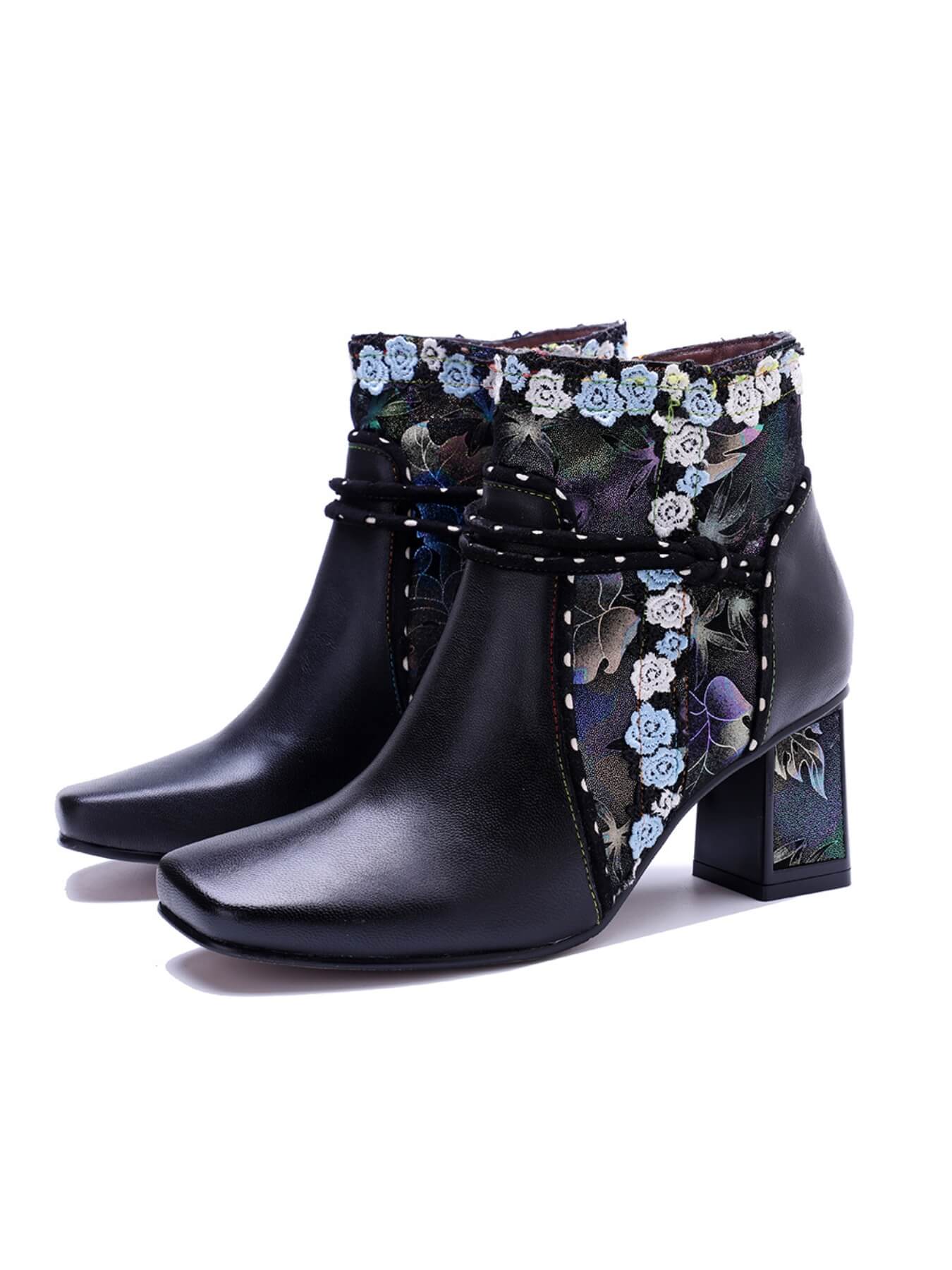 Soffia | Lost In Night Floral Leather Ankle Boots - Image 5