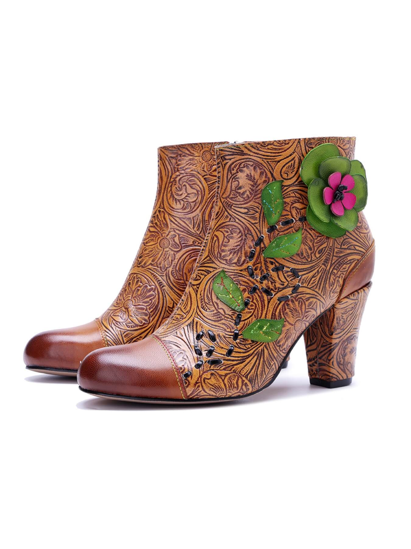 Soffia | Hibiscus Haze Paisley Floral Print Leather Ankle Boots - Image 7