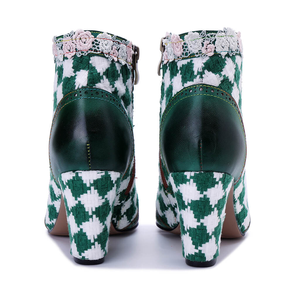 Soffia | Lovers Check Lace Trim Leather Oxford Booties - Image 7