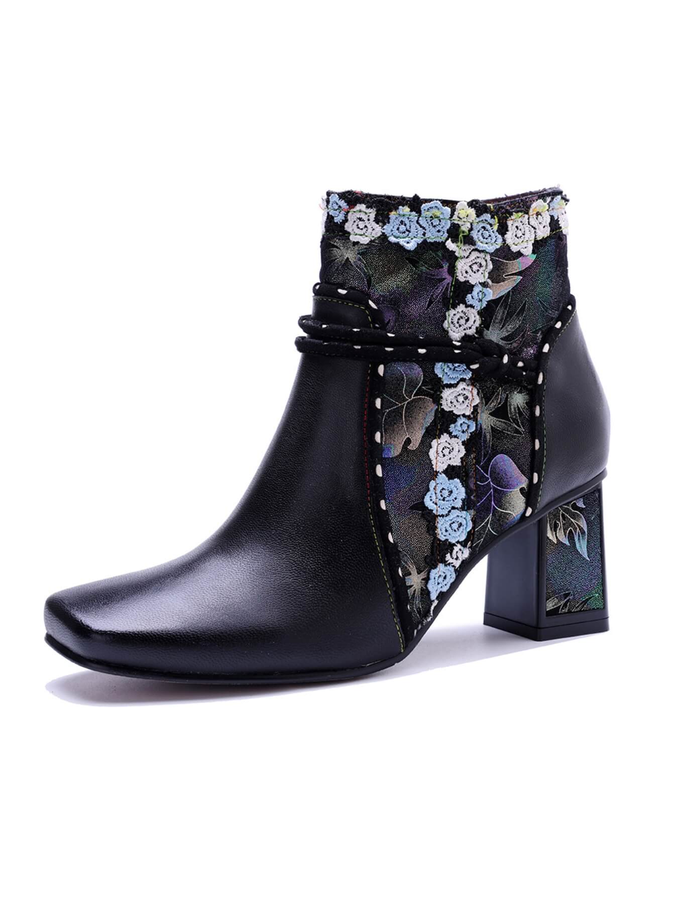 Soffia | Lost In Night Floral Leather Ankle Boots - Image 7