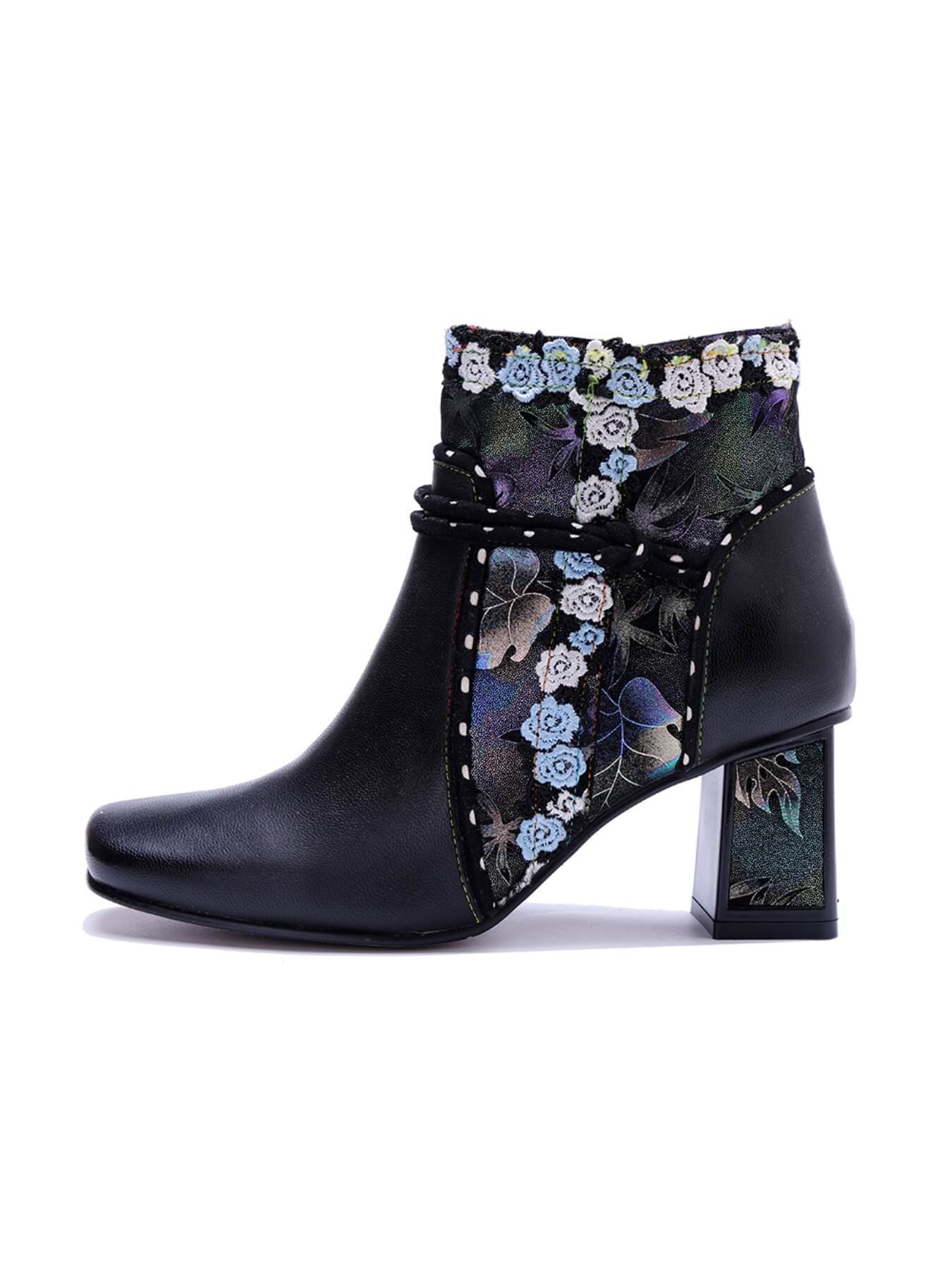 Soffia | Lost In Night Floral Leather Ankle Boots - Image 8