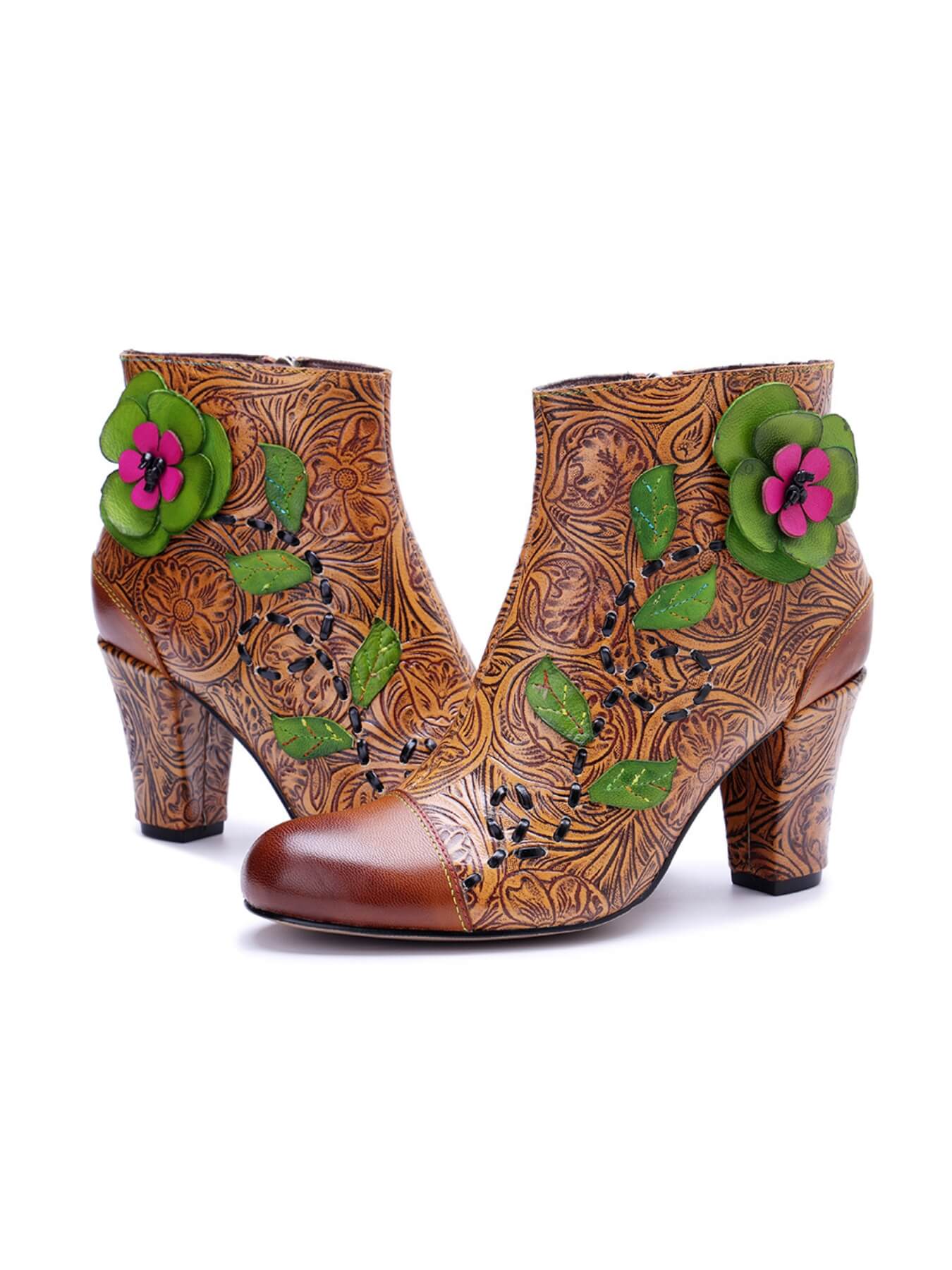 Soffia | Hibiscus Haze Paisley Floral Print Leather Ankle Boots - Image 8