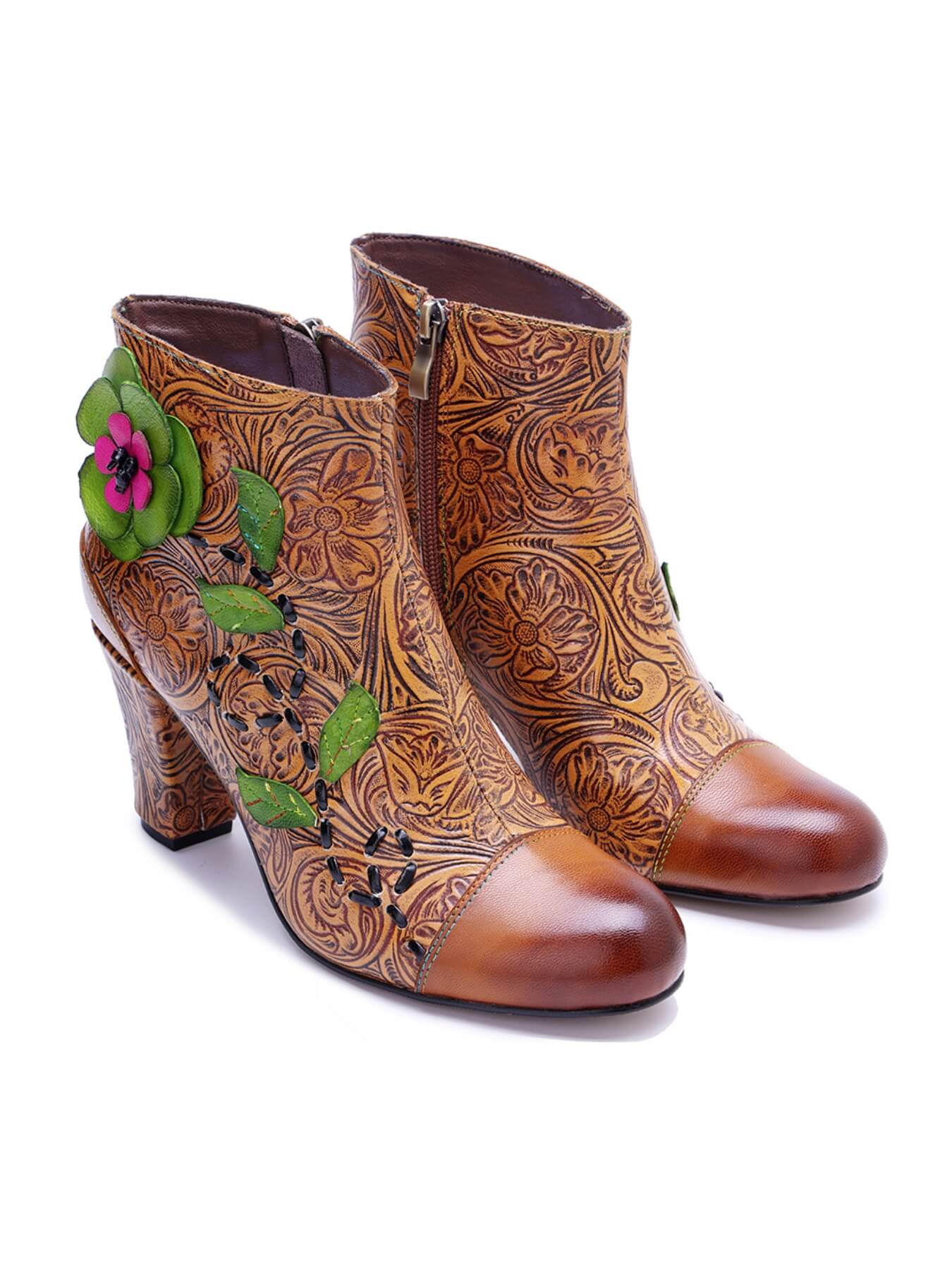 Soffia | Hibiscus Haze Paisley Floral Print Leather Ankle Boots - Image 9