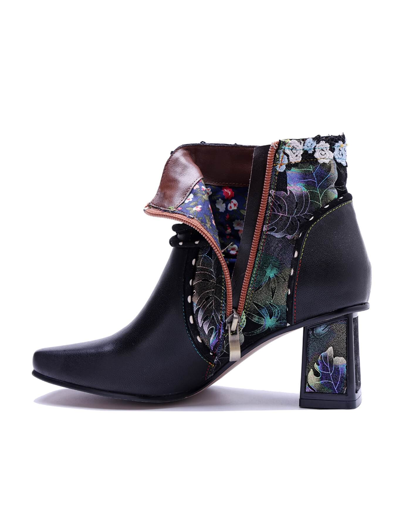 Soffia | Lost In Night Floral Leather Ankle Boots - Image 9