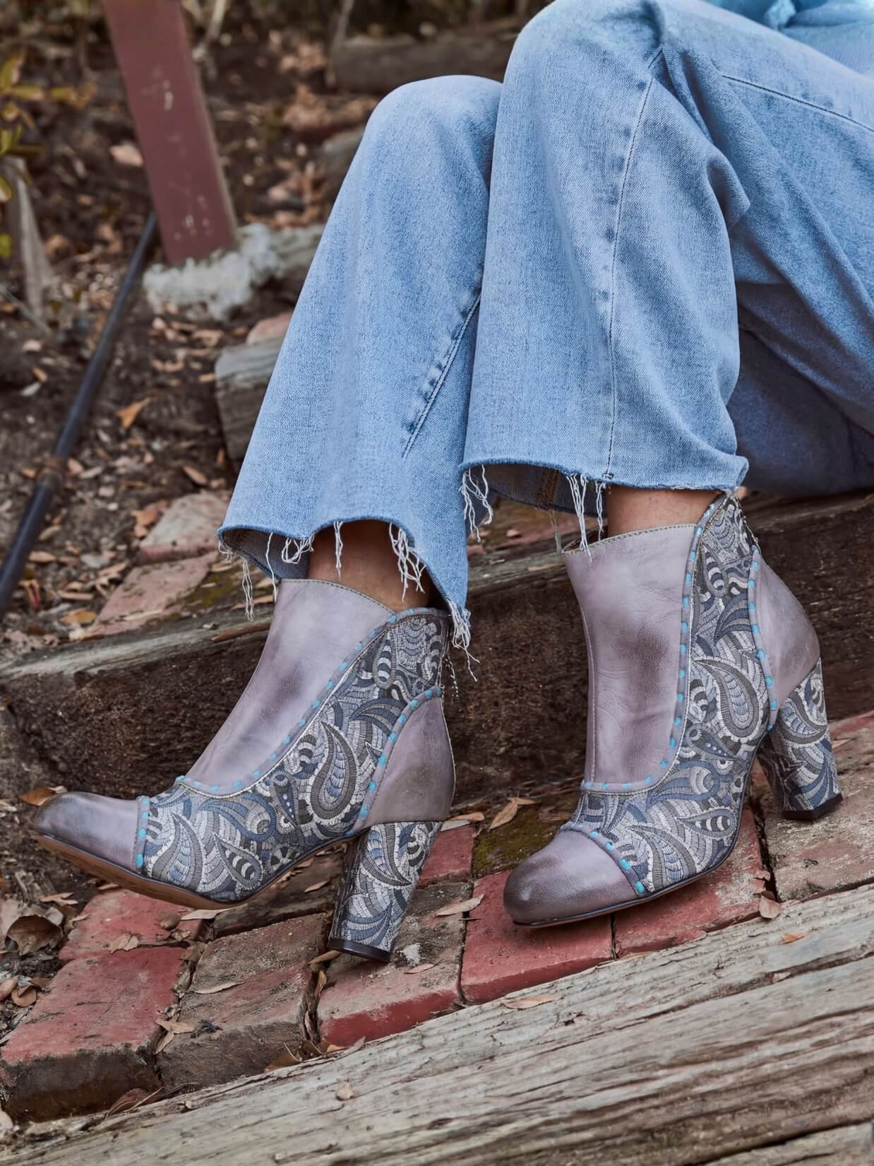 Soffia | Xander Paisley Embroidered Leather Ankle Boots