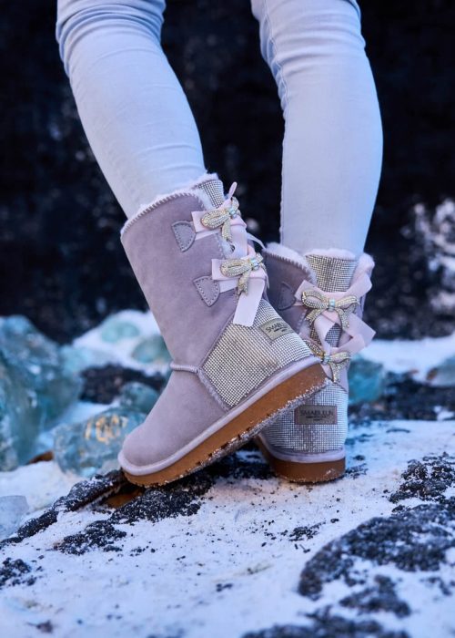 SMAIBULUN Ugg | Rhinestone Dual Bailey Bow Glam Ugg Boots - lilac
