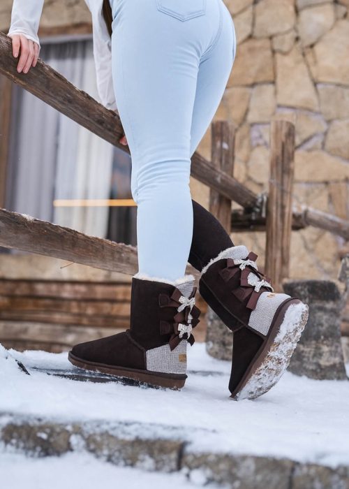 SMAIBULUN Ugg | Rhinestone Dual Bailey Bow Glam Ugg Boots - chocolate