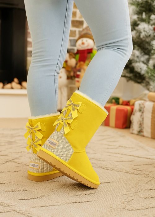 SMAIBULUN Ugg | Rhinestone Dual Bailey Bow Glam Ugg Boots - yellow